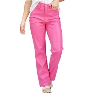 Judy Blue Womens 29 Hot Pink Faux Leather Tummy Control High Rise Straight Pants